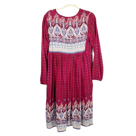 Expressions Womens Boho Maxi Dress Long Sleeve Tassels Split Neck Red Size Large - Picture 2 of 5